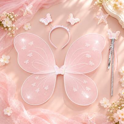 Süßes & Exquisites Engel Schmetterlingsflügel Requisiten Set, inklusive Haarreif und Zauberstab, geeignet für Reisefotografie Kostüm, Halloween und Weihnachts Cosplay, Geburtstagsparty Spiele, Bühnenaufführung Requisiten, Weihnachten