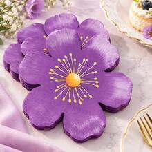 10/24/40pcs Purple Flower Shaped Disposable Napkins, Suitable For Spring/Summer Decoration Party Napkins, Applicable For Weddings, Bridal Showers, Birthdays, Bachelorette Parties, Afternoon Tea And Picnics - Purple Floral - View 2