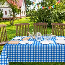 1/6/12PCS-137*274cm/137*137cm Blue And White Plastic Checkered Tablecloth, Decorative Disposable Blue Plaid Tablecloth, Suitable For Farm Birthday Wedding Rectangular Tablecloth, Party Tablecloth - Blue - View 3