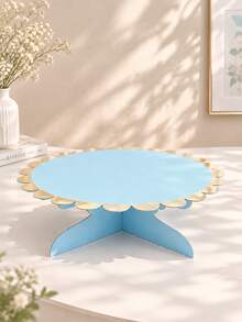 1-Tier 12.7 Inch Round Cardboard Display Stand, Gold Wavy Edge, Birthday Party Decoration Display Rack, Desktop Display Stand, Home Pink Wedding Paper Display Tray Rack - Multicolor - View 1