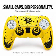 RALAN 6 Pack Crimson Bio Hazard Contamination Warning Thumbstick Grip Caps Compatible With PS5, Compatible With PS4, Compatible With Xbox One/Series X|S Controllers, 3 Heights Non-Slip Joystick Covers, Textured Analog Stick Caps - View 7