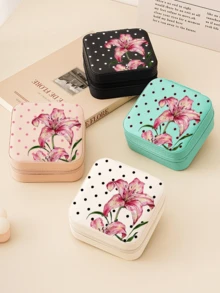 Wave Point And Lily Print Jewelry Box, Travel Jewelry Box, Jewelry Storage Box, Multi-Color Jewelry Box, Suitable For Valentine's Day, Mother's Day, Birthday, Father's Day, Graduation, Wedding, Housewarming, Home Refresh, Customized Jewelry Box, Easy And Comfortable, Home Life, Souvenir, Reusable, Cute, High Quality, Elegant Life, Artistic Life - Multicolor - View 4