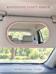 1pc Rhinestone Car Makeup Mirror, Self-Adhesive Crystal Shiny Car Makeup Mirror, Portable Sun Visor Mirror, Cute And Beautiful Car Interior Accessory Decoration, Suitable For Women And Girls - A - View 10