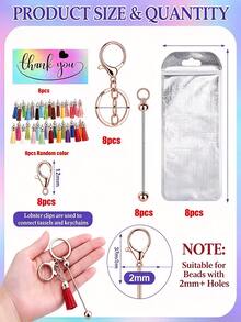 6/48/96/144pcs Beaded Keychain Strap Bulk Making Kit, Blank Beaded Keychain With Lobster Clasp, Tassel, Thank You Card And Gift Bag, DIY Keychain Materials, Jewelry Making Party Favors - Tassel Keychain - View 8