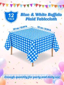 1/6/12PCS-137*274cm/137*137cm Blue And White Plastic Checkered Tablecloth, Decorative Disposable Blue Plaid Tablecloth, Suitable For Farm Birthday Wedding Rectangular Tablecloth, Party Tablecloth - Blue - View 7