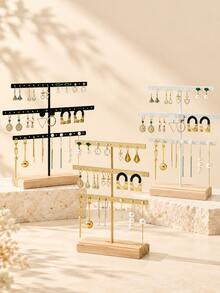 Iron Art Earring Rack Storage Earring Stud Ear Clip Hanging Rack Home Jewelry Display Stand Jewelry Display Prop Solid Wood - Multicolor - View 1