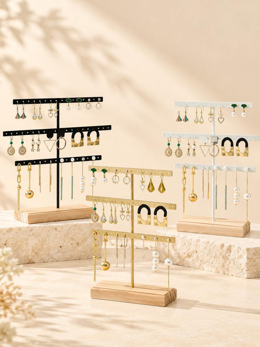 Iron Art Earring Rack Storage Earring Stud Ear Clip Hanging Rack Home Jewelry Display Stand Jewelry Display Prop Solid Wood - Multicolor - View 1