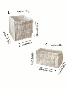 Pure White Quilted Storage Basket With English Slogan Embroidery, Foldable And Non-Collapsible, Multi-Purpose Fabric Desktop Organizer Bin For Living Room, Bedroom, Dorm, Student Essentials, Small Items - White - View 2