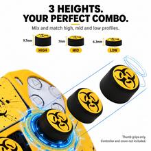 RALAN 6 Pack Crimson Bio Hazard Contamination Warning Thumbstick Grip Caps Compatible With PS5, Compatible With PS4, Compatible With Xbox One/Series X|S Controllers, 3 Heights Non-Slip Joystick Covers, Textured Analog Stick Caps - View 4