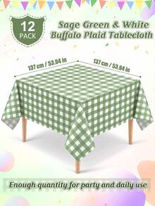 1/6/12PCS-137*274cm/137*137cm Green And White Plastic Plaid Tablecloth, Decorative Disposable Green Plaid Tablecloth, Suitable For Farm Birthday Wedding Rectangular Tablecloth, Party Tablecloth - Green Rat Tail - View 7