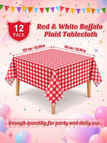 1/6/12PCS-137*274cm/137*137cm Red And White Plastic Checkered Tablecloth, Decorative Disposable Red Plaid Tablecloth, Suitable For Farm Birthday Wedding Rectangular Tablecloth, Party Tablecloth, Christmas - Multicolor - View 7