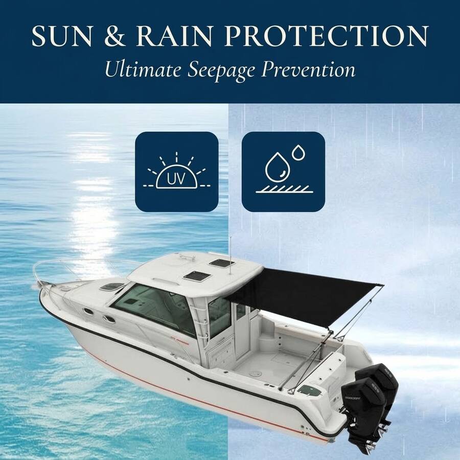 4x5x6ft Marine Grade Waterproof Replacement Bimini Top Cover, UV Resistant, Without Frame, Suitable For Center Console Boat - Black - View 1