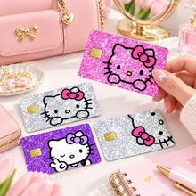 FIFA 4pcs/1pc Hello Kitty Cute Card Stickers, Pink, Silver, Purple Glitter Style, Bow Cat Pattern, 4 Styles Available, Suitable For Credit Cards, Debit Cards And Transportation Cards Surface Decoration, Sweet Girl Style Bank Card Film - Sticker - View 1