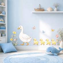 1pc Cute Duck Mother & Baby Floral Butterfly Wall Sticker, Removable Self-Adhesive No Damage To Wall, Children's Room Bedroom Wall Decor Sticker, Kindergarten Warm Decoration Wall Sticker, High-Value Playful Gift, Birthday Holiday Surprise Gift For Kids - Multicolor - View 6