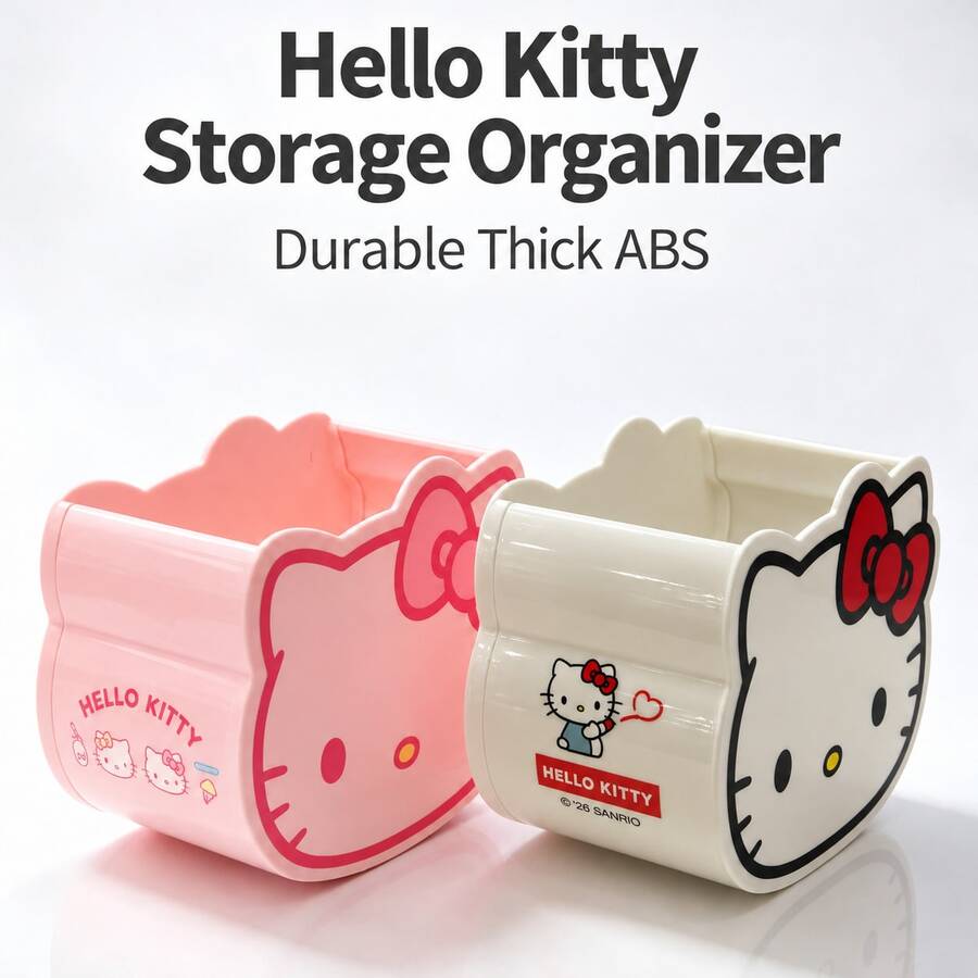 Miniso Hộp lưu trữ gắn tường nam châm Sanrio Hello Kitty, thiết kế gắn tường không khoan bằng keo dán, kệ đa năng để bàn hoặc gắn tường đựng mỹ phẩm, văn phòng phẩm, cọ và dụng cụ nhà bếp - Hồng - Xem 1
