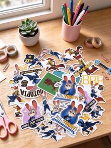 Disney 50pcs Zootopia Cute Cartoon Sticker Set, PVC Waterproof Stickers, Japanese Kawaii Anime Style, Suitable For Laptop Phone Case Water Cup Mug Notebook Bathroom Shelf Hook DIY Crafts, Holiday Gift Party Favor - Multicolor - View 5