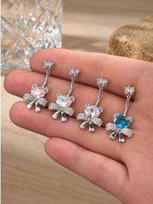 HPY905-Bowknot Colorful Rhinestone Bear Navel Piercing - Multicolor - View 3