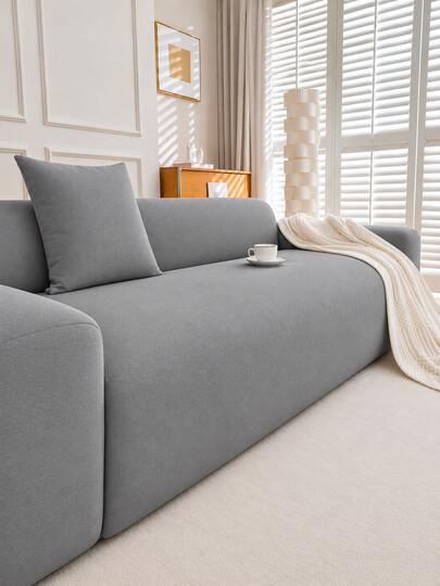 1pc Solid Color Milk Silk All-Season Elastic Full Sofa Cover + 1pc Matching No-Filling Pillow Cushion Cover