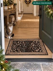 1pc Leopard Print Border Velvet Entryway Rug, Black Brown Coffee ...