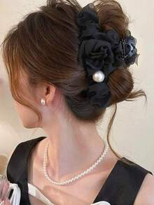 1pc New Premium Spring Hair Clip Back Of Head Hair Claw Hair Accessory Soft Pleated Mesh Large Claw Clip For Women - Multicolor - View 6