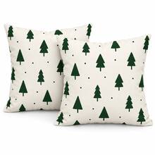 2PCS Dark Green Christmas Tree Pillow Covers, White Background Nordic Polka Dot Pattern, Christmas Holiday Home Decor, Suitable For Bedroom, Living Room, Sofa And Office, Pillow Insert Not Included - Dark Green - View 10