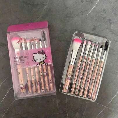 Panini 1/3/7pcs Hello Kitty Makeup Brushes, Cute Pink, Low Sensitivity Synthetic Bristles, Suitable For Powder, Eyebrows, Lips And Eyeshadow, With Storage Box - Perfect Gift, Wedding, Valentine's Day, Travel Accessory, Holiday Party, Graduation Prom