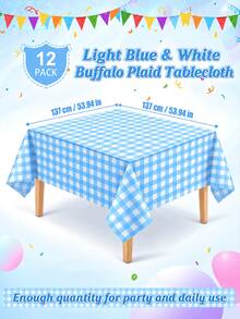 1/6/12PCS-137*274cm/137*137cm Light Blue And White Plastic Plaid Tablecloth, Decorative Disposable Light Blue Plaid Tablecloth, Suitable For Farm Birthday Wedding Rectangular Tablecloth, Party Tablecloth - Light Blue - View 7