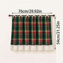 Vintage Plaid Oven Curtain, Burgundy Fabric Tie-Back With Ruffle Trim, Oil-Resistant Kitchen Layered Curtain, Stove, Cabinet And Small Window Decorative Cover, Country Farmhouse Christmas Kitchen Decor - Green - View 5