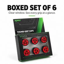 RALAN 6 Pack Crimson Bio Hazard Contamination Warning Thumbstick Grip Caps Compatible With PS5, Compatible With PS4, Compatible With Xbox One/Series X|S Controllers, 3 Heights Non-Slip Joystick Covers, Textured Analog Stick Caps - View 12