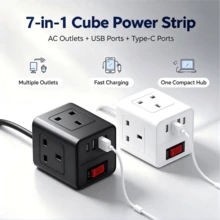UK Plug Multi-Outlet Power Strip With USB-A/USB-C Ports, 2m Extension Cord, Overload Protection Switch, Compact Power Cube For Home/Office/Bedroom - UK Plug(220-240V) - View 3