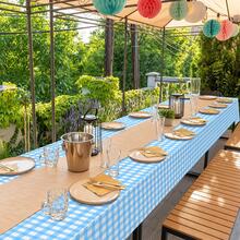 1/6/12PCS-137*274cm/137*137cm Light Blue And White Plastic Plaid Tablecloth, Decorative Disposable Light Blue Plaid Tablecloth, Suitable For Farm Birthday Wedding Rectangular Tablecloth, Party Tablecloth - Light Blue - View 4