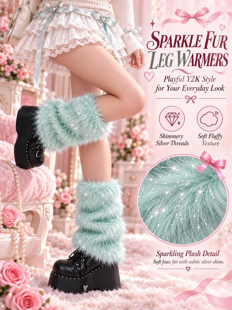 New Arrival Sparkly Silver Thread Faux Fur Leg Warmers, Fluffy Glitter ...