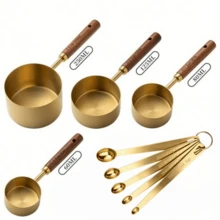 Measuring Cups & Spoons Set, 9Pcs Gold Stainless Steel With Wooden Handle, Dry & Wet Measuring Tools For Kitchen Baking Cooking - Gold - View 13