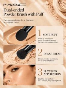 MAC Dual-Ended Powder Puff & Brush, 3.5*12.7cm, Soft Powder Puff, Dense Brush Head, Comfortable Grip, Even Application, Suitable For Setting Powder - Black - View 8