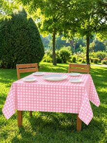 1/6/12PCS-137*274cm/137*137cm Pink And White Plastic Plaid Tablecloth, Decorative Disposable Yellow Plaid Tablecloth, Suitable For Farm Birthday Wedding Rectangular Tablecloth, Party Tablecloth - Pink - View 8