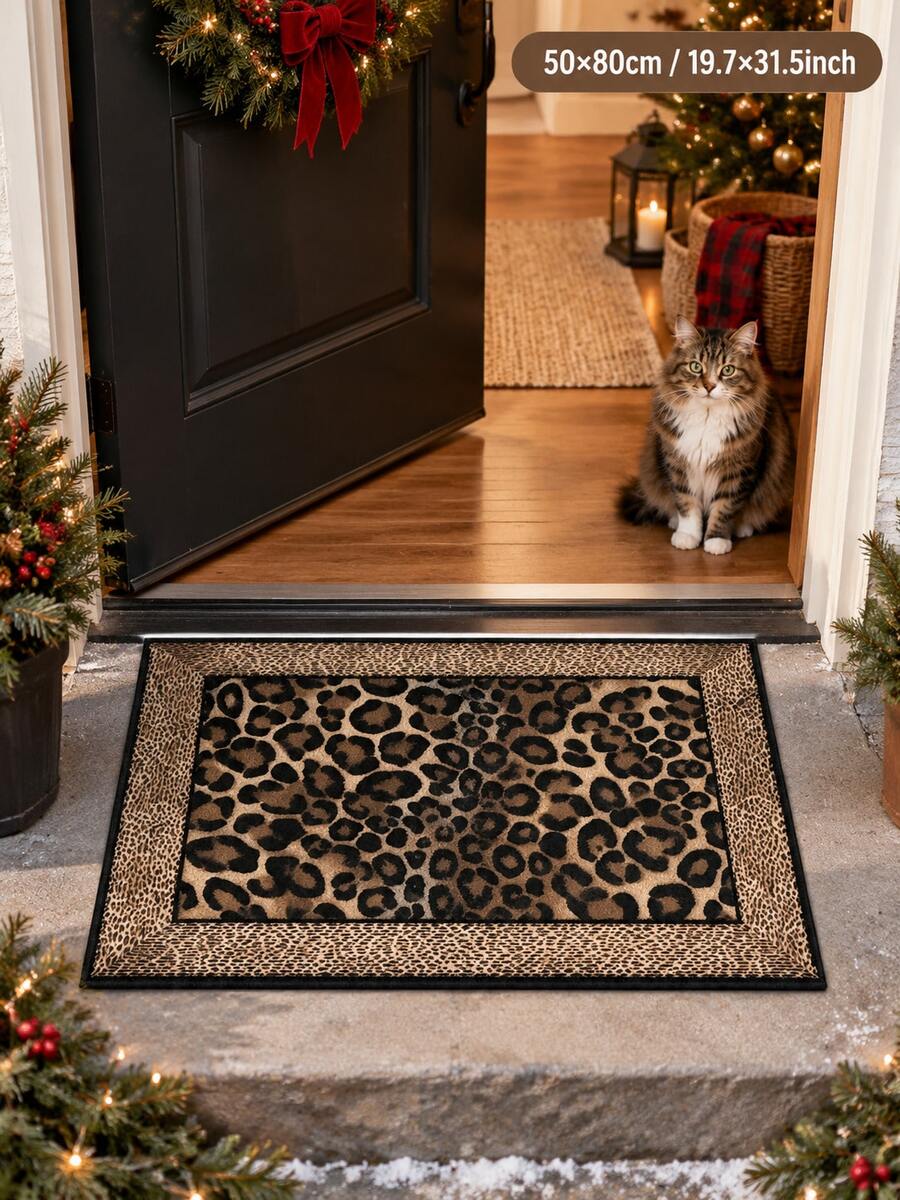 1pc Leopard Print Border Velvet Entryway Rug, Black Brown Coffee ...