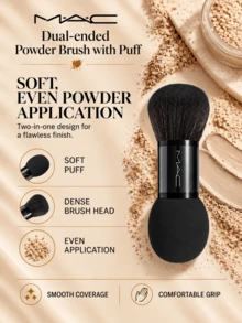 MAC Dual-Ended Powder Puff & Brush, 3.5*12.7cm, Soft Powder Puff, Dense Brush Head, Comfortable Grip, Even Application, Suitable For Setting Powder - Black - View 5