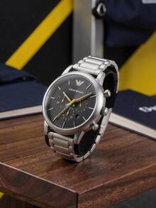 Emporio Armani AR11324 Men Quartz Chronograph Watch, Sport Business Style, Multi Sub-Dials, Polished Silver Metal Strap For Daily Wear - AR11324 - View 2