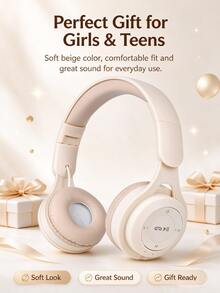 Gerripuer New Arrival Wireless Headphone With Hi-fi Stereo, Heavy Bass, Hd Calling, Foldable Design, Portable For Girls, Macaron Style, Ideal Gift - Apricot - View 12