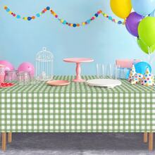 1/6/12PCS-137*274cm/137*137cm Green And White Plastic Plaid Tablecloth, Decorative Disposable Green Plaid Tablecloth, Suitable For Farm Birthday Wedding Rectangular Tablecloth, Party Tablecloth - Green Rat Tail - View 5