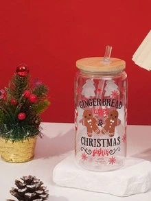 16oz Colorful Christmas Pattern Mason Cup, Single Layer PC Mason Bottle With Bamboo Lid, 475ml Christmas Plastic Cup - Color - View 11