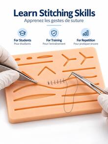 Medical Student Nurse Suture Practice Pad, Simulated Blood Vessel Skin Silicone Module, Simulated Human Body Surface Skin Module With Wounds For Suture Practice, Resistant To Separation, Tearing Or Rupture (Includes Non-Slip Base) - Color - View 6