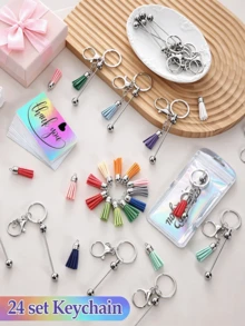 6/48/96/144pcs Beaded Keychain Strap Bulk Making Kit, Blank Beaded Keychain With Lobster Clasp, Tassel, Thank You Card And Gift Bag, DIY Keychain Materials, Jewelry Making Party Favors - Tassel Keychain - View 6