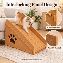 Felt Pet Ramp, Non-Slip Grooved Surface Dog & Cat Stairs, Suitable For Sofa And Bench, Small Dog Pet Steps, Joint Protection For Senior Pets - Khaki - View 7