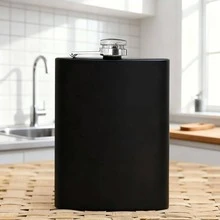 1 st 8 oz fyrkantig hipflask i rostfritt stål – perfekt present till familj, vänner och jul – hållbar och lätt att rengöra - Svart - Visa 5