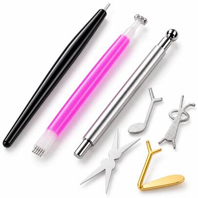 7pcs Magnetic Cat Eye Nail Art Set, 3D Embossed Carving, Molded Design, Rhinestone Placement, Nail Shaping, Home & Salon Manicure