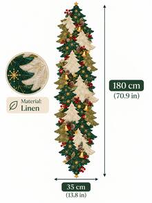 1件裝聖誕樹亞麻餐桌桌巾，復古綠白松樹金鈴雪花松果紅莓印花，不規則波浪邊餐桌桌巾，鄉村農舍風廚房餐桌裝飾，聖誕家居裝飾，聖誕派對節日裝飾 - H - 查看 6