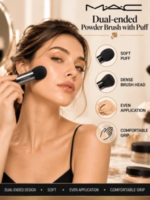 MAC Dual-Ended Powder Puff & Brush, 3.5*12.7cm, Soft Powder Puff, Dense Brush Head, Comfortable Grip, Even Application, Suitable For Setting Powder - Black - View 3