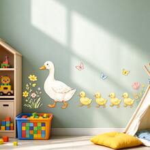 1pc Cute Duck Mother & Baby Floral Butterfly Wall Sticker, Removable Self-Adhesive No Damage To Wall, Children's Room Bedroom Wall Decor Sticker, Kindergarten Warm Decoration Wall Sticker, High-Value Playful Gift, Birthday Holiday Surprise Gift For Kids - Multicolor - View 7