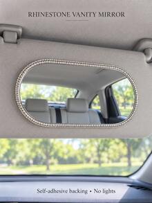 1pc Rhinestone Car Makeup Mirror, Self-Adhesive Crystal Shiny Car Makeup Mirror, Portable Sun Visor Mirror, Cute And Beautiful Car Interior Accessory Decoration, Suitable For Women And Girls - A - View 4